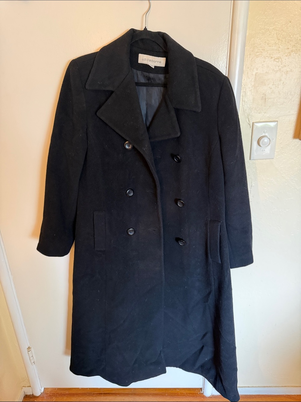 Liz Claiborne Black Double-Breasted Wool Pea Coat
